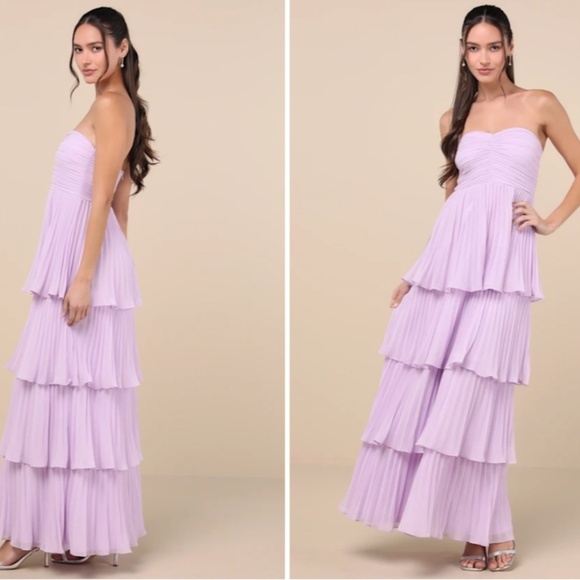 LULUS Prom Wedding Bridesmaid Elegant Flowy Boho Tiered Ruffles Maxi Dress - Picture 1 of 6